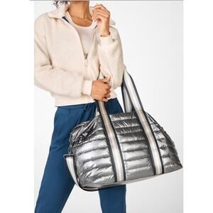 NWOT Fabletics Large Quilted Tote Gym Bag Metallic Gunmetal